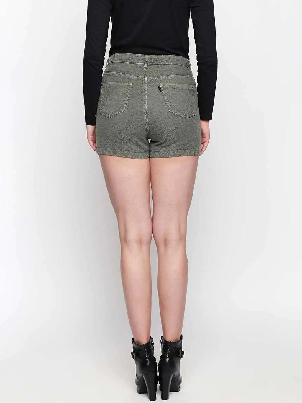 Olive Over Dyed Denim Hot Shorts