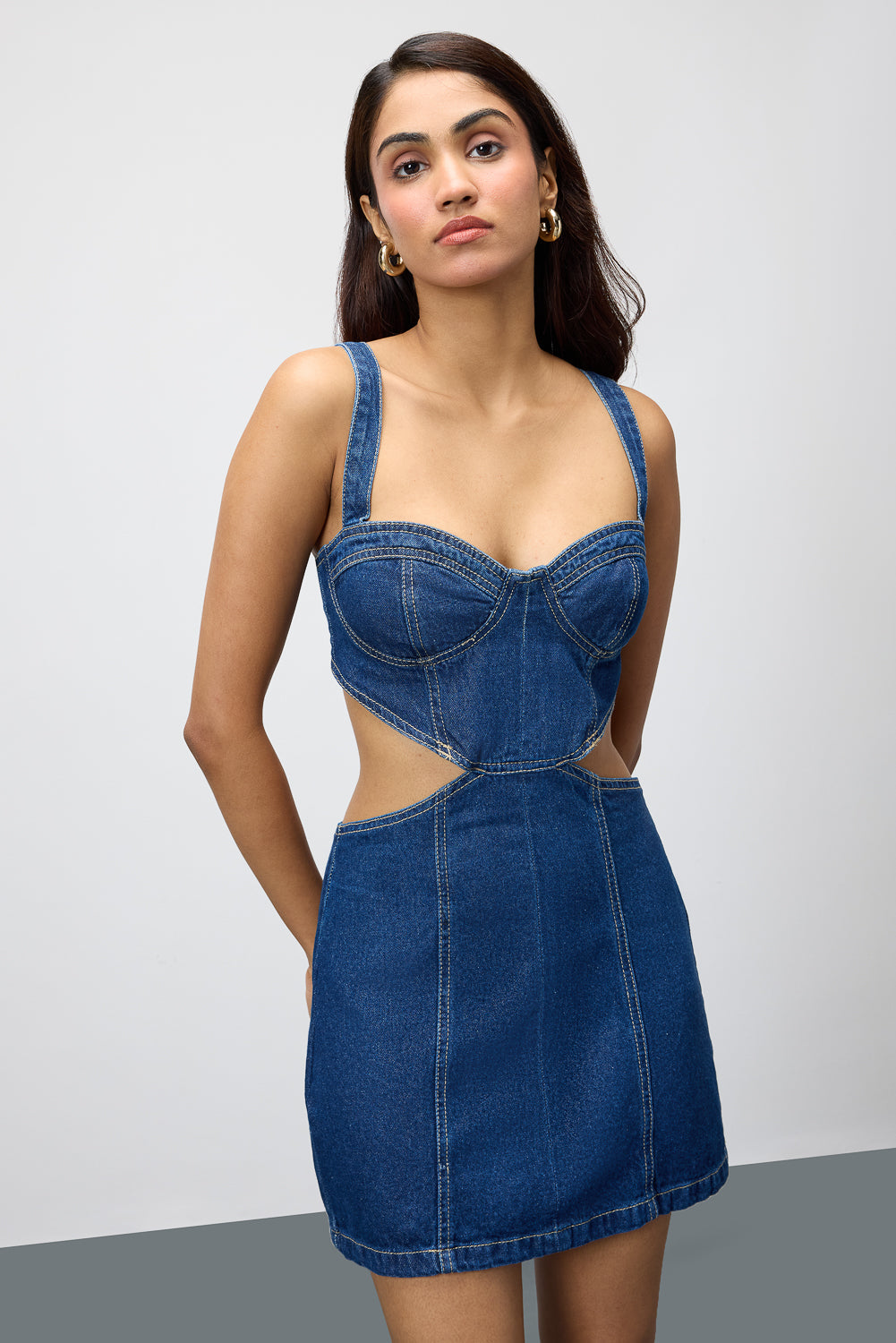Blue Cutout Women's Mini Denim Dress