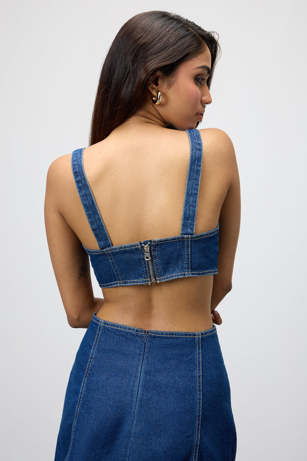 Blue Cutout Women's Mini Denim Dress
