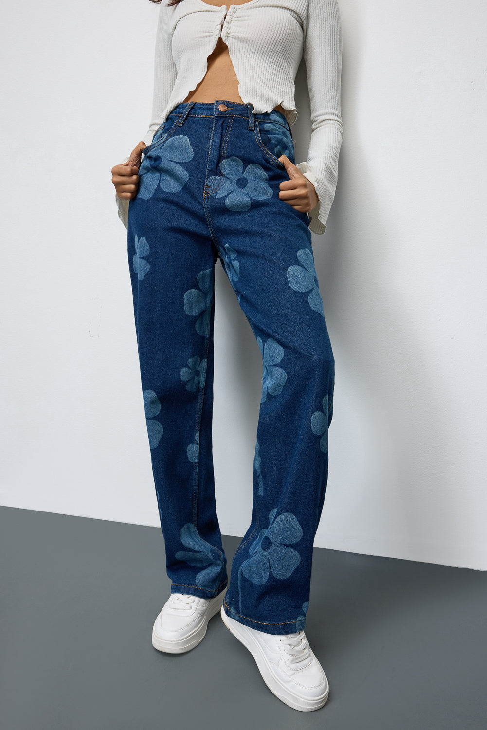 Midnight Blooms Floral Stretch Straight Jeans