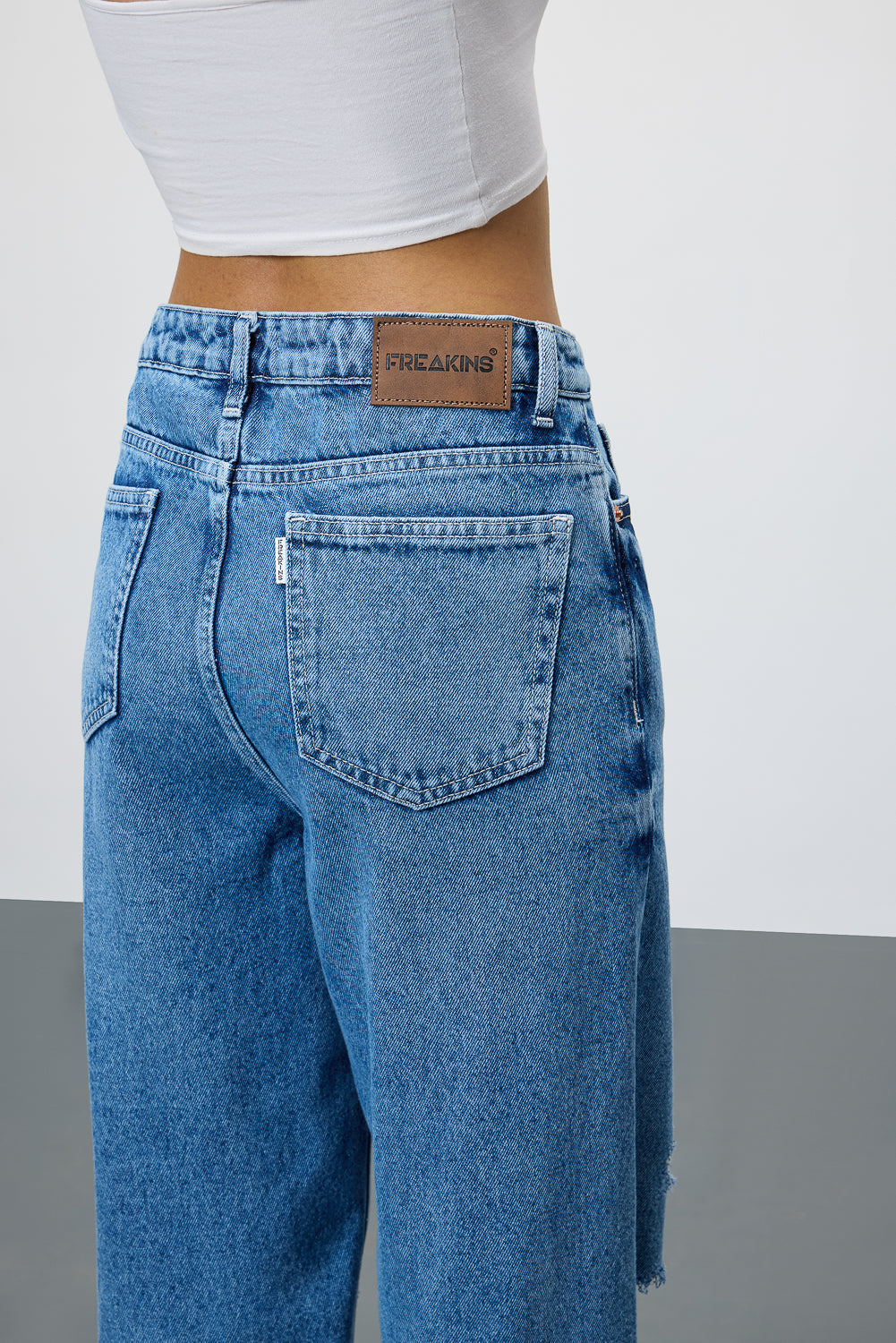 Mid Blue Ripped Women's Straight Jeans