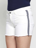 White Denim Shorts With Blue Side Tape Detail