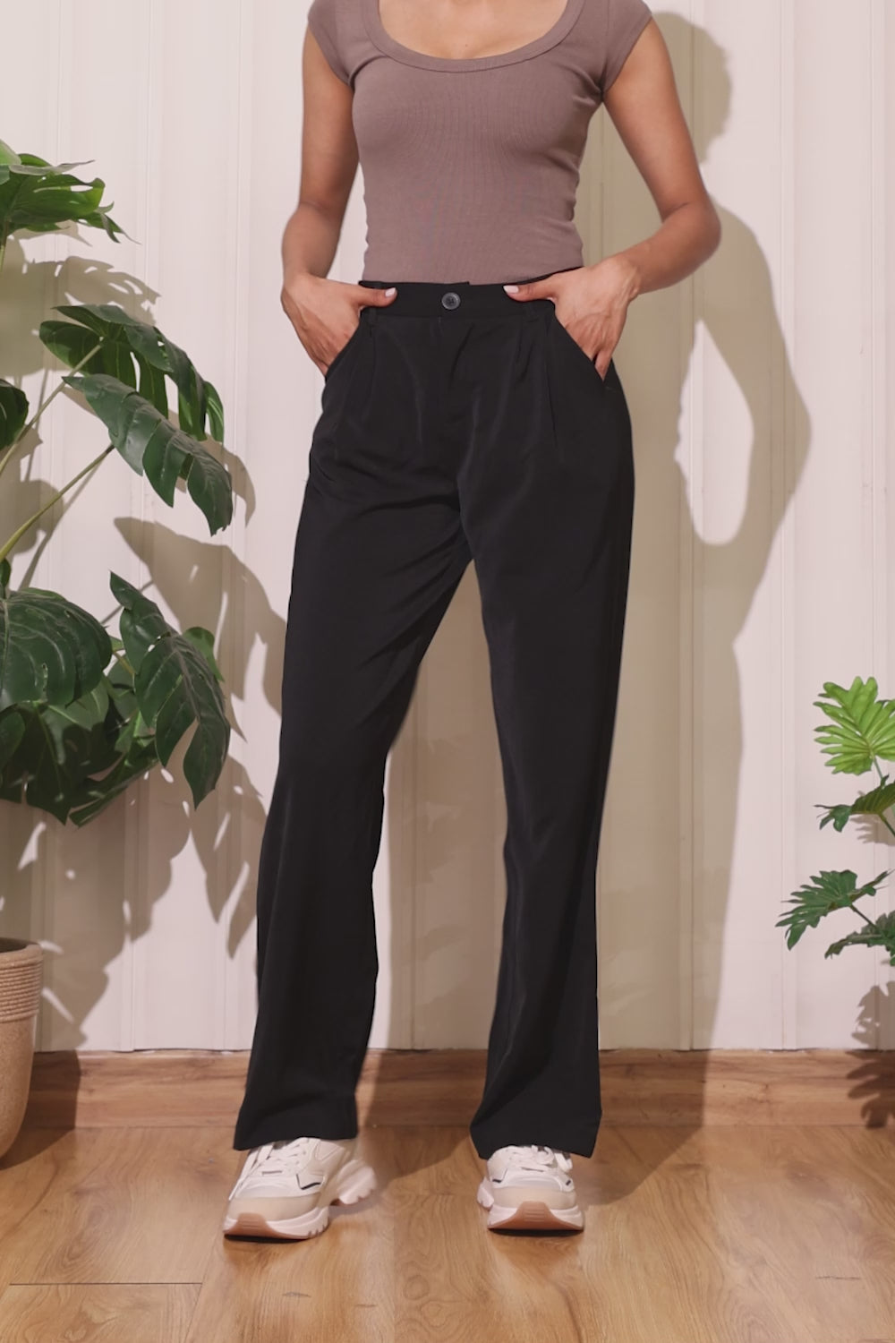Midnight Run Double Pleated Women's Straight Korean Pants