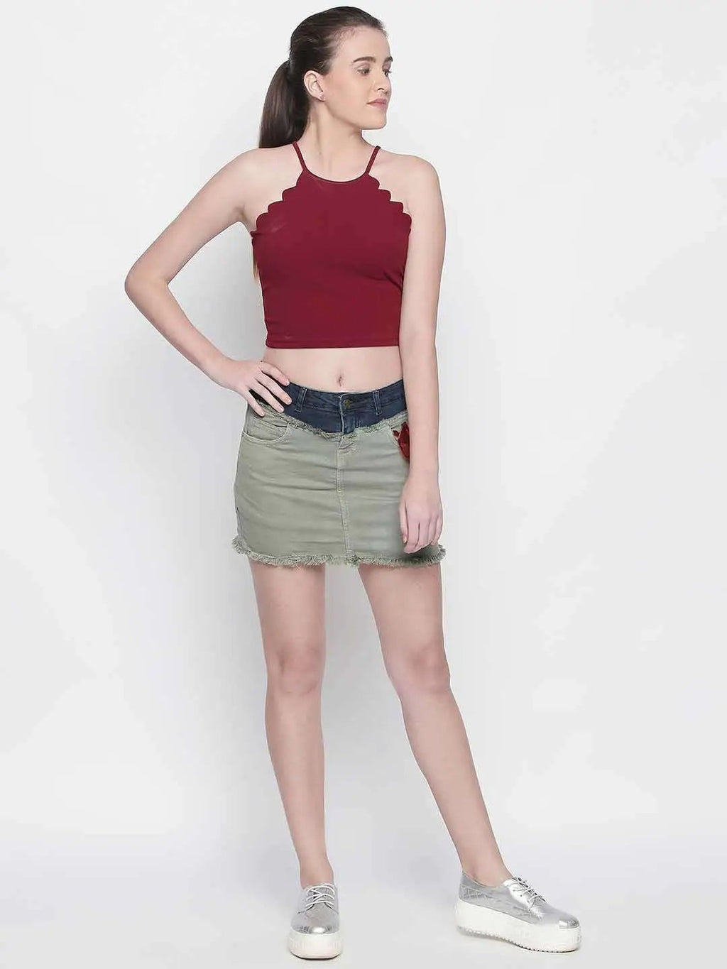 Olive Skirt With Belt Detail