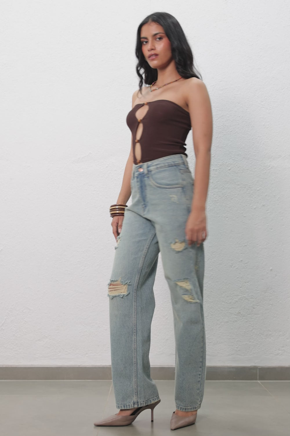 Easy Blue Distressed Women's Straight Jeans