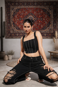 Black Contrast Women's Denim Bustier Corset Top