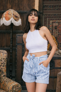 Belted Blue Stripe Shorts