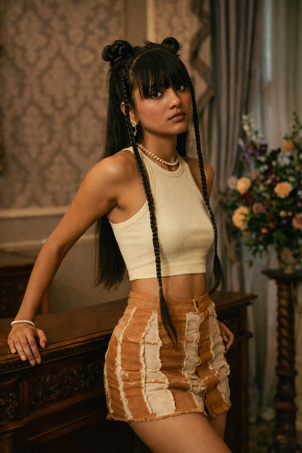 Brown Reverse Panelled Skirt