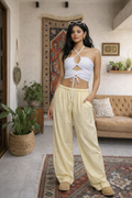 Yellow Drawstring Wide-Leg Pants
