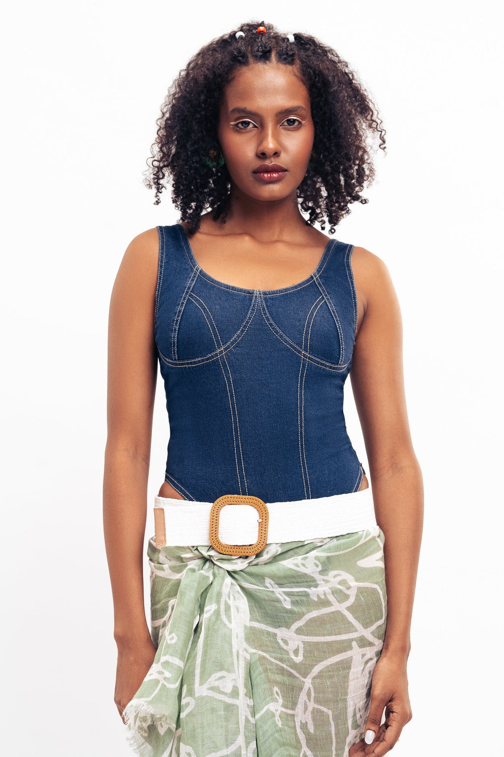 Dark Blue Women's Corset Bodysuit Top