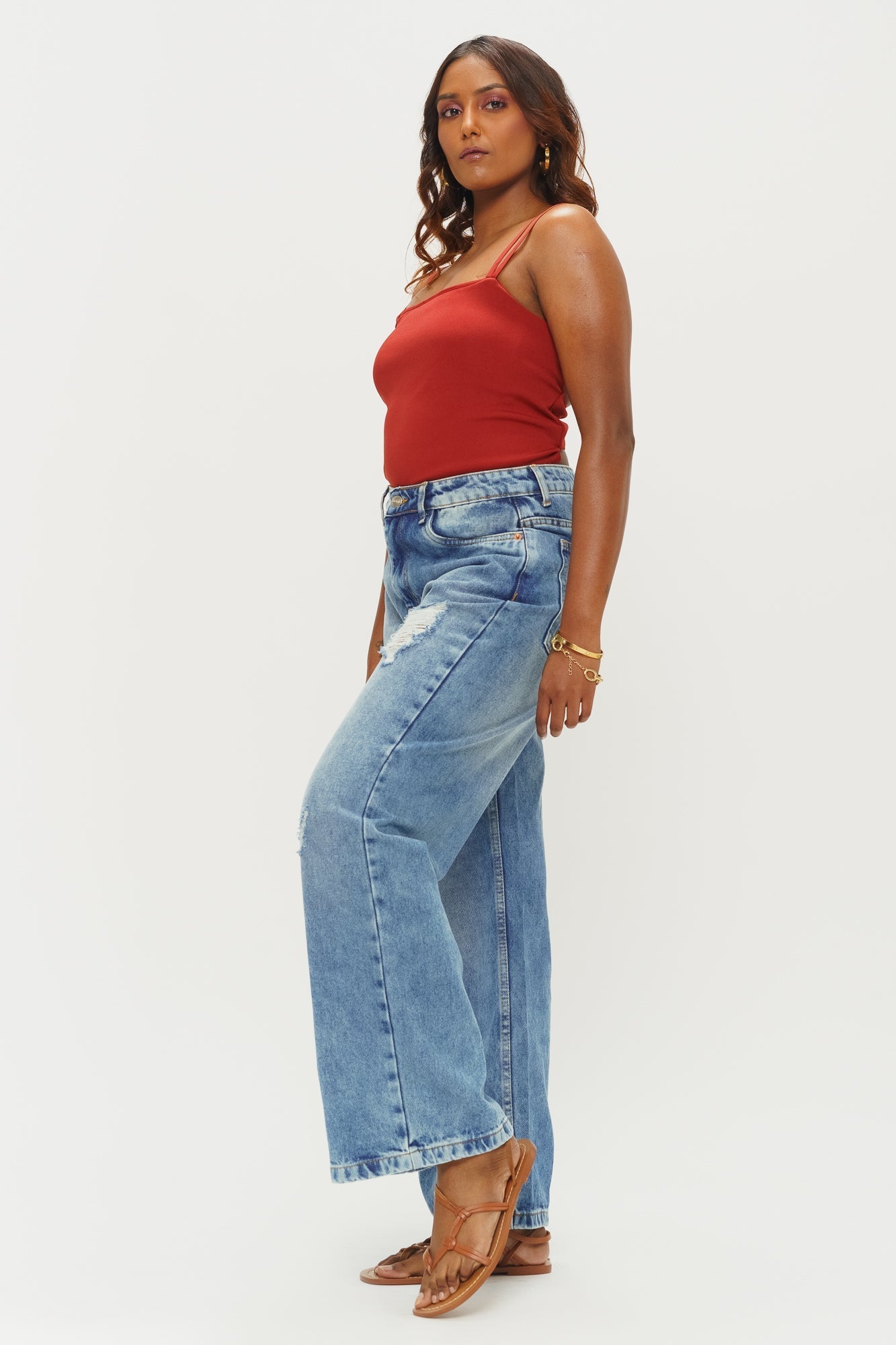 Windy Blue Distressed Women's Wide Jeans