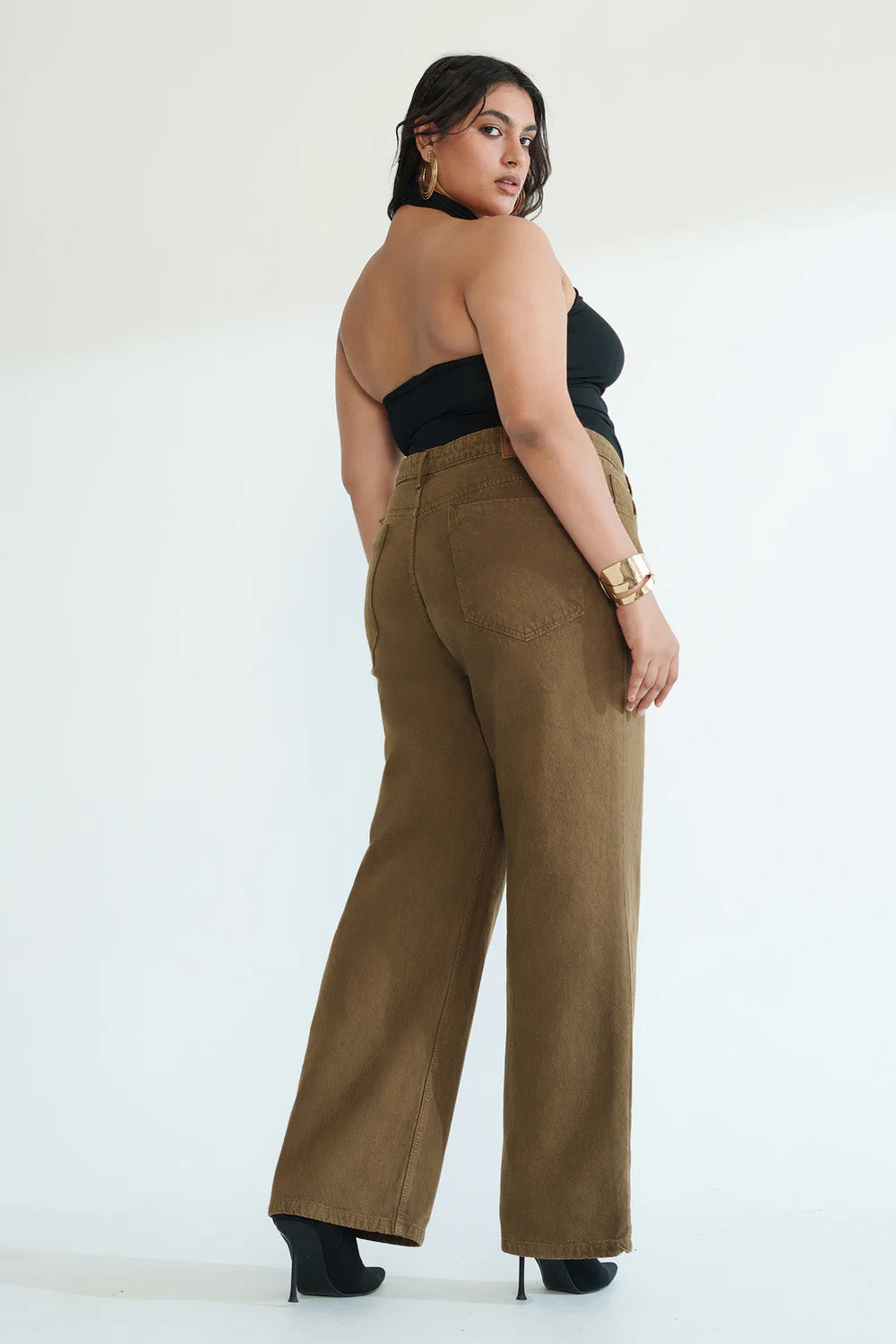 Curve Muted Brown Straight Jeans
