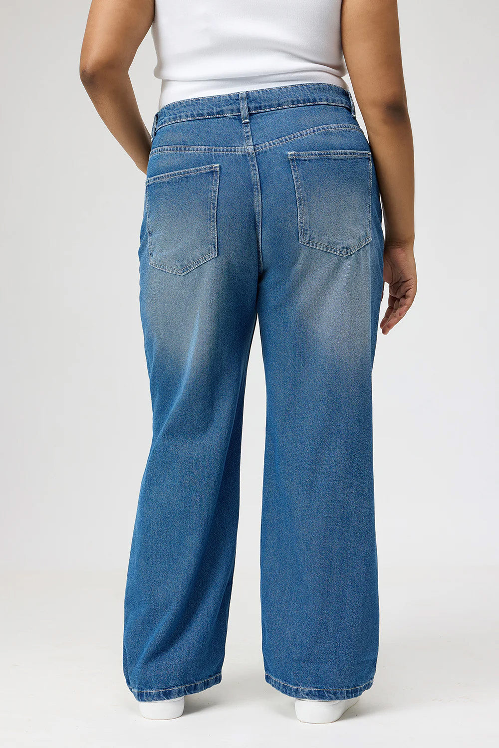 Curve Urban Blue Ripped Wide Jeans