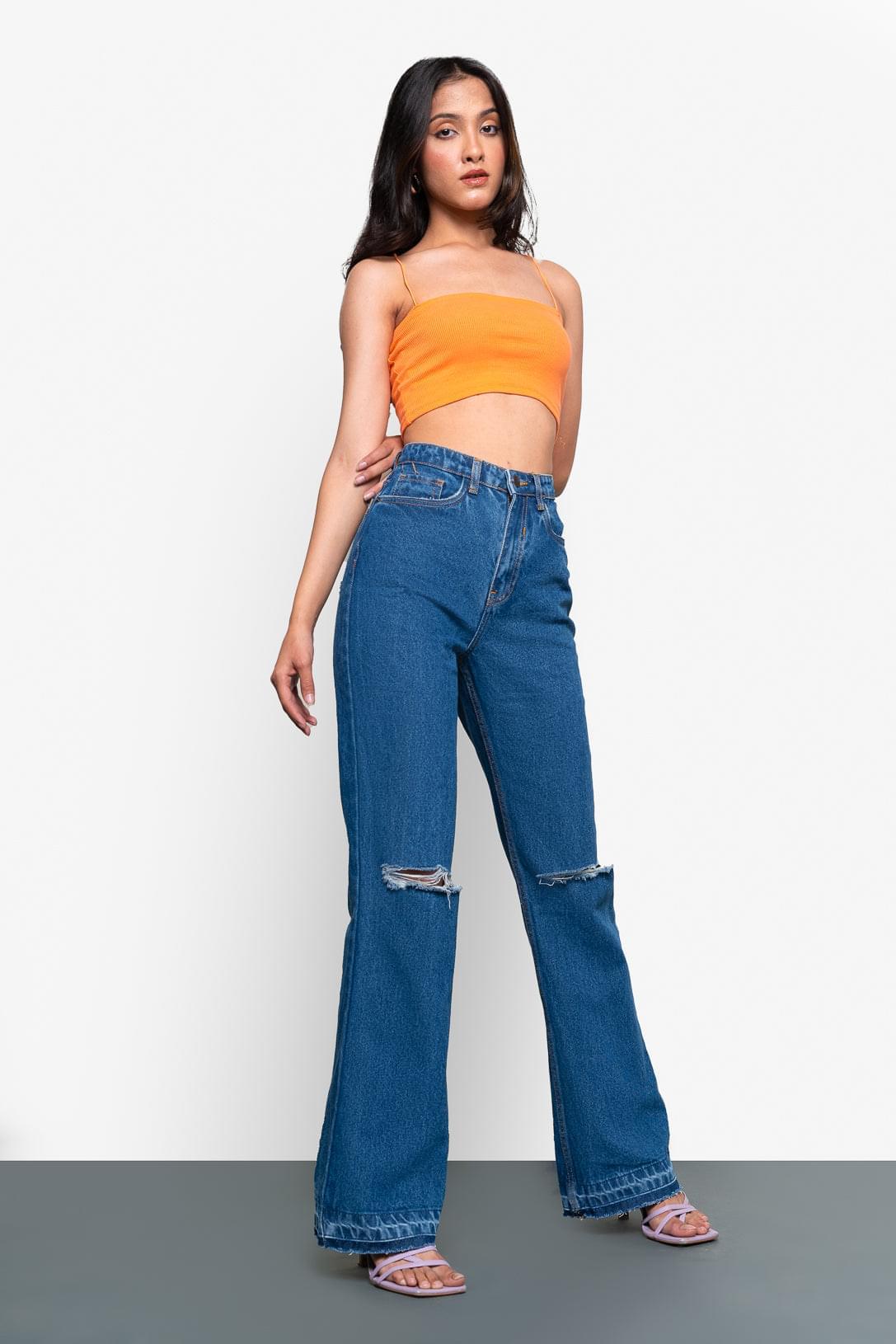 Rich Blue Knee Distressed Women's Bootcut Jeans