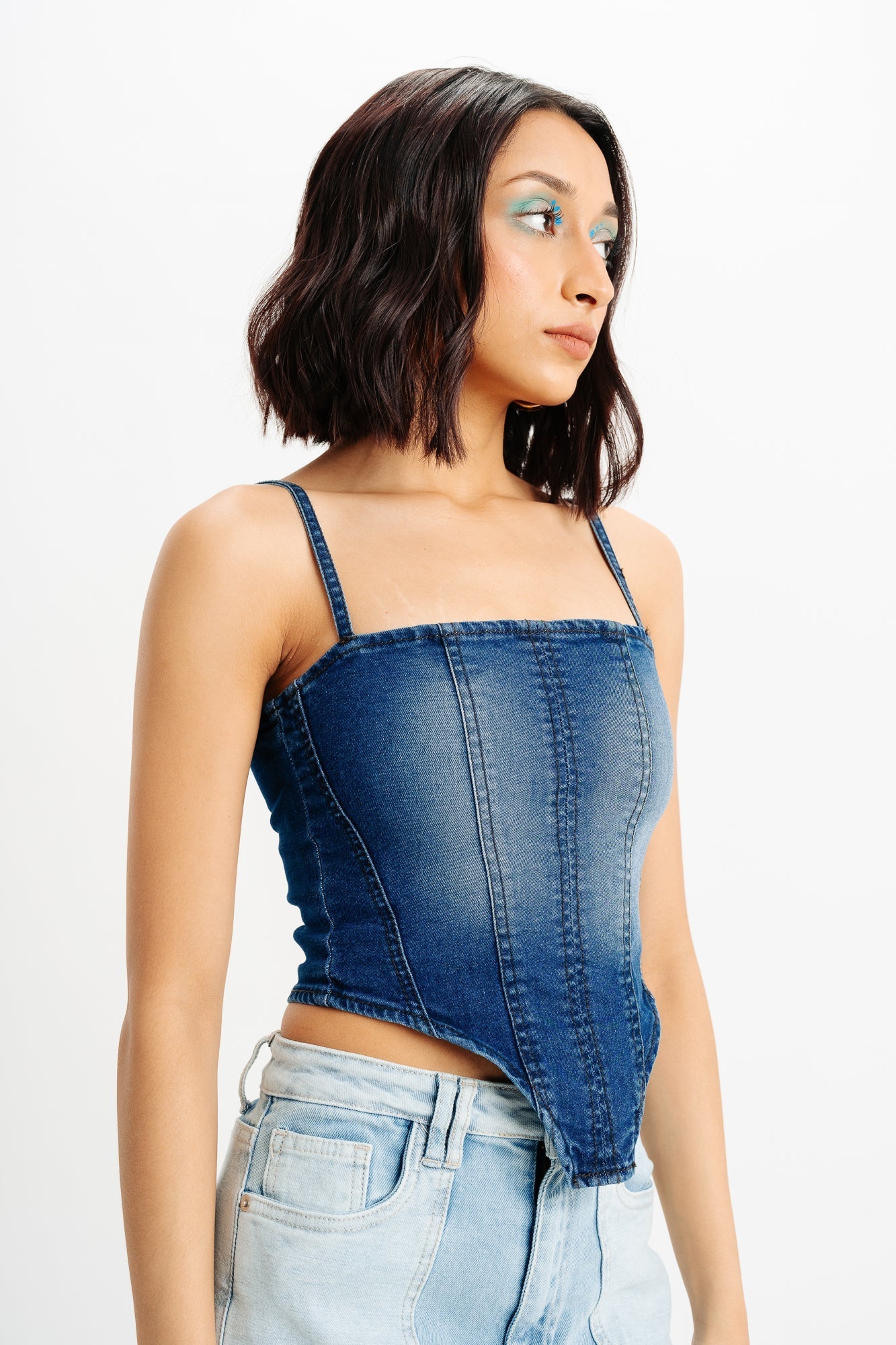 Side Cut Indigo Denim Top