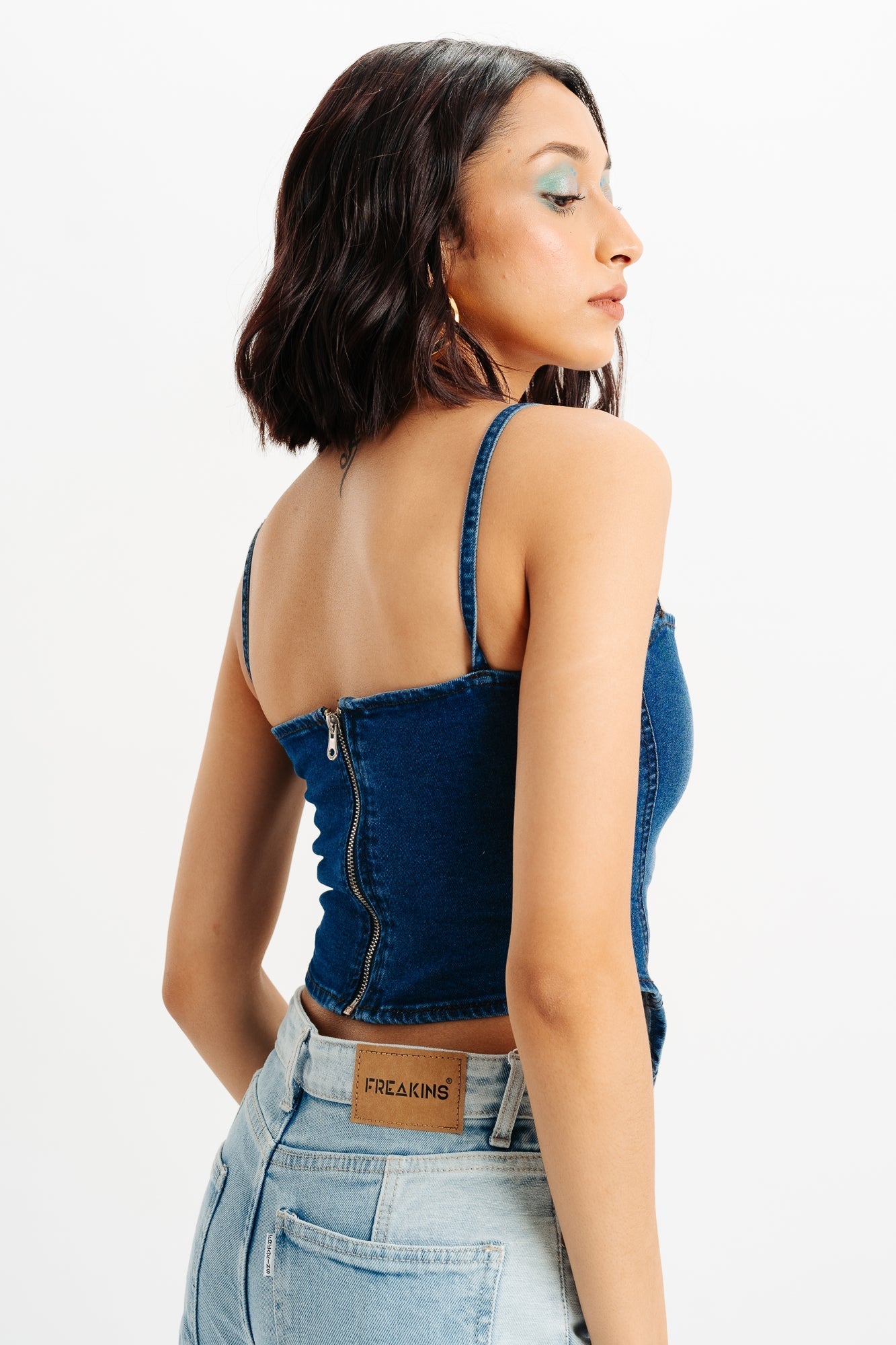 Side Cut Indigo Denim Top