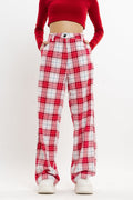 Red And White Checkered Straight Fit Pant
