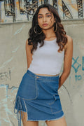 Denim One Side Wrap Around Skirt