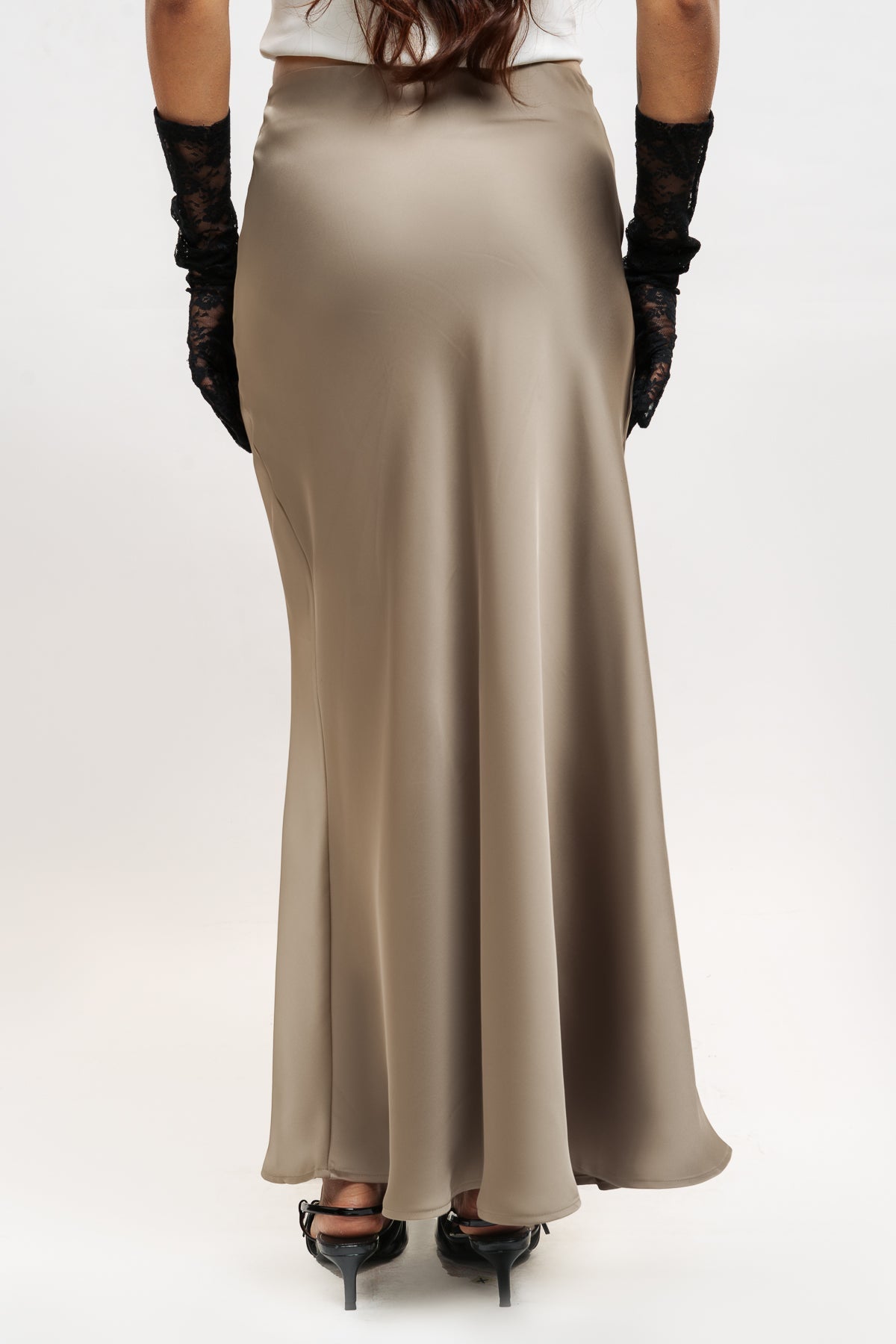 Grey Satin Long Skirt