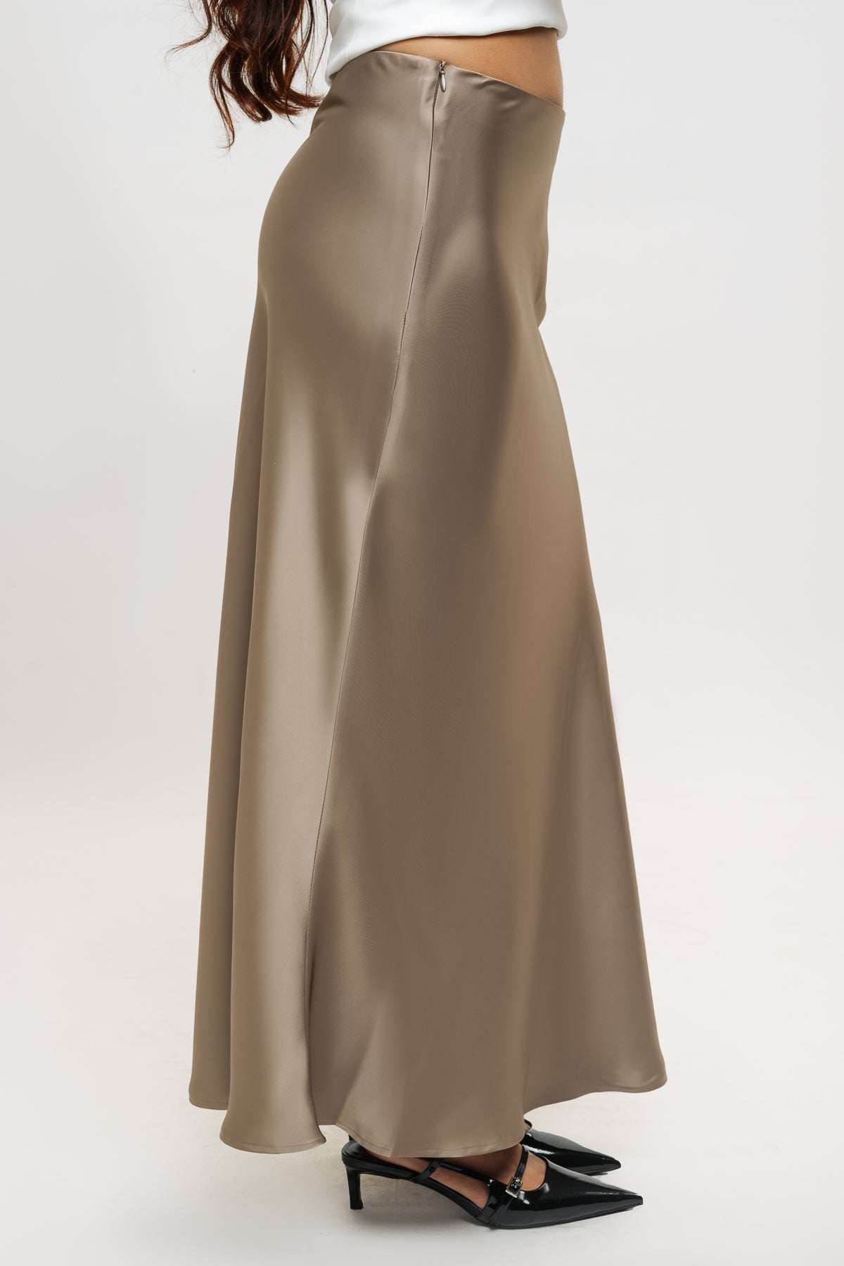 Grey Satin Long Skirt
