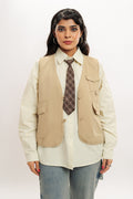 Brown Vested Shirt With Tie