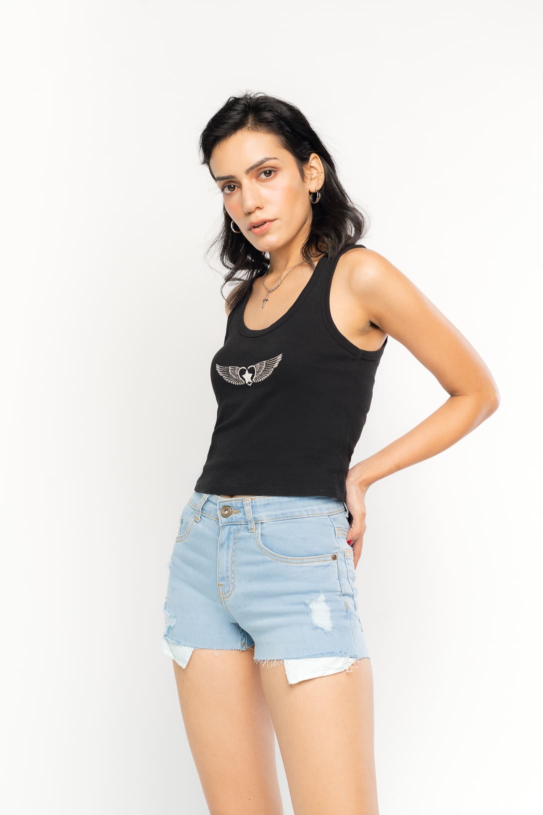 Minimal Distress Light Shorts