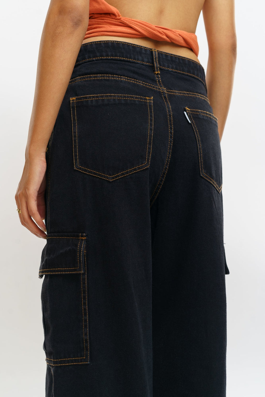 Denim Contrast Stitch Baggy Cargo