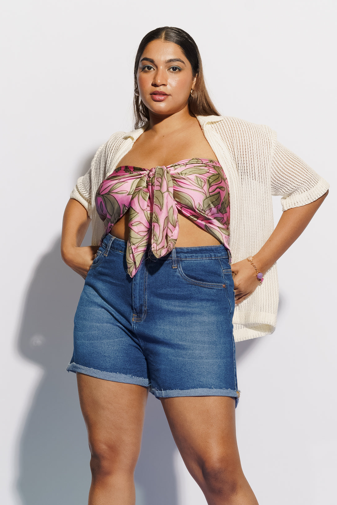 Curve Indigo Upturn Folded Hem Shorts
