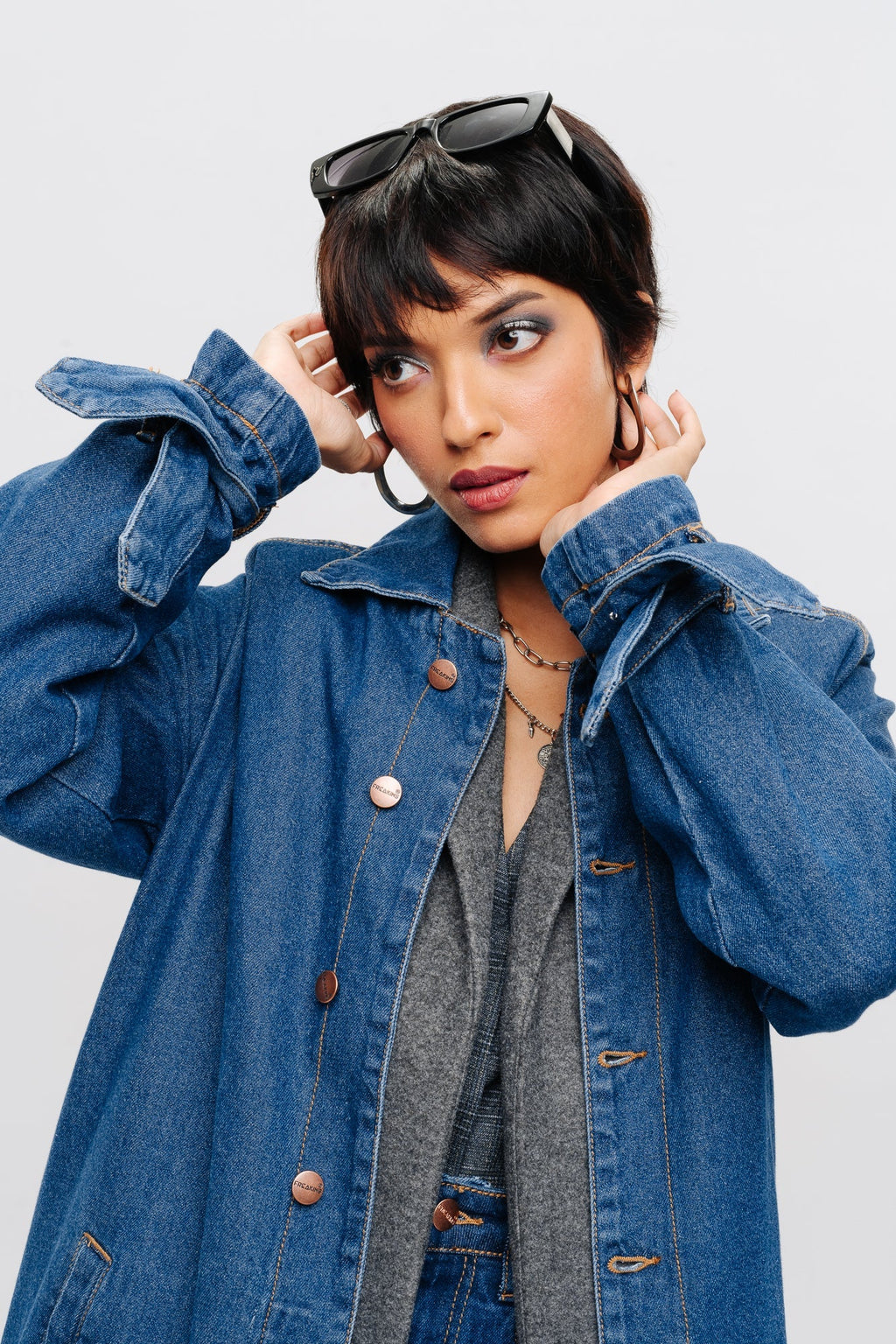 Blue Women's Denim Trench coat