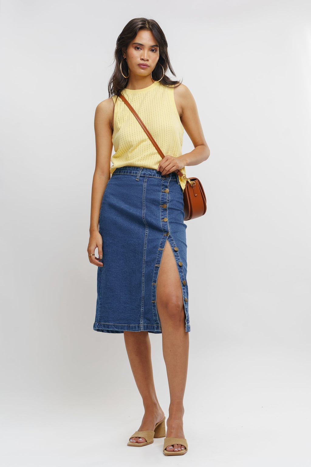 Blue Button Up Women's Bodycon Skirt