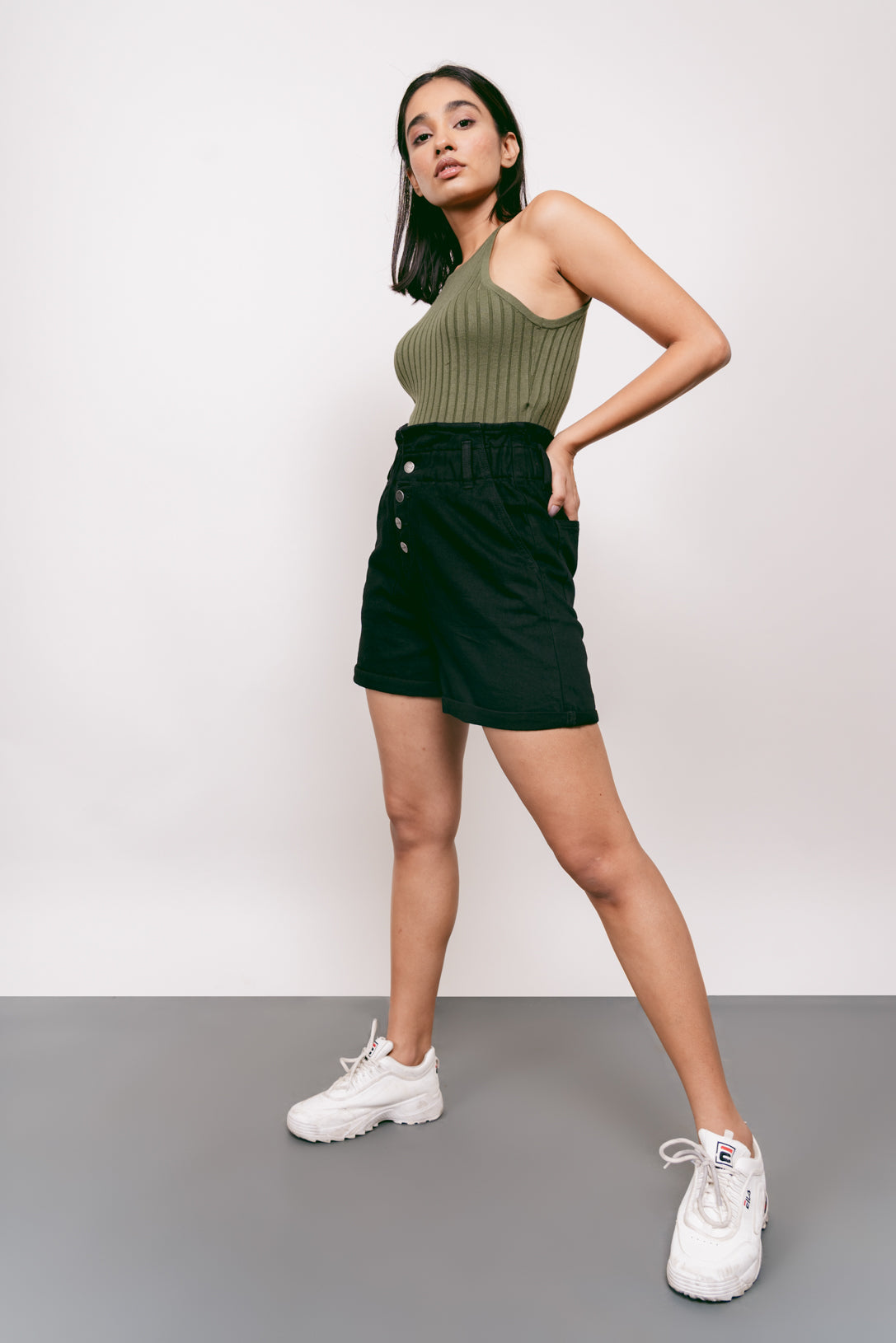 Black Paperbag Bermuda Shorts