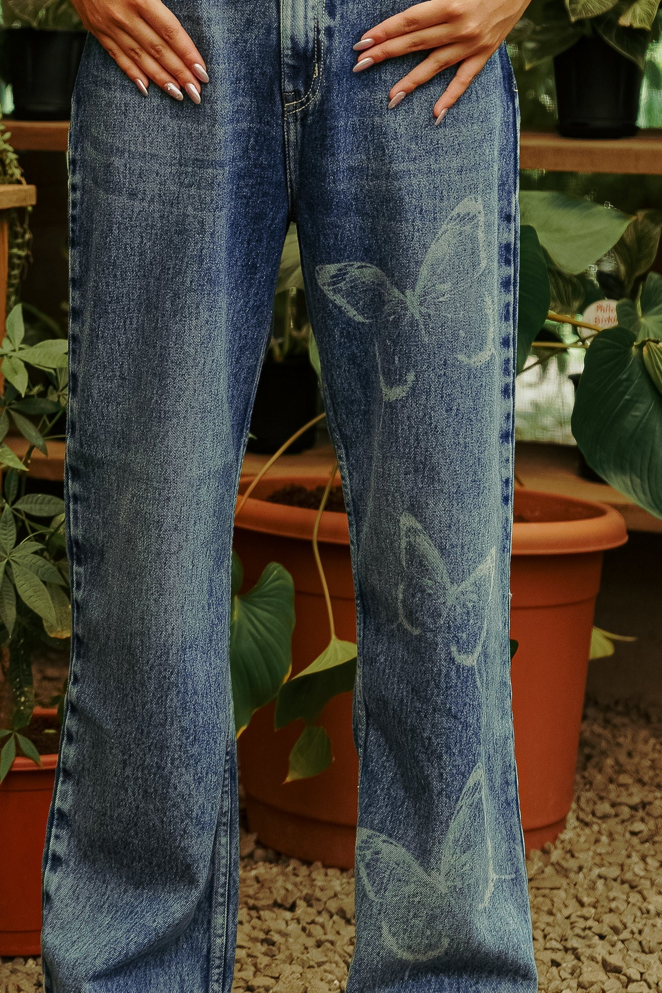 Blue Butterfly Inked Women's Straight Jeans