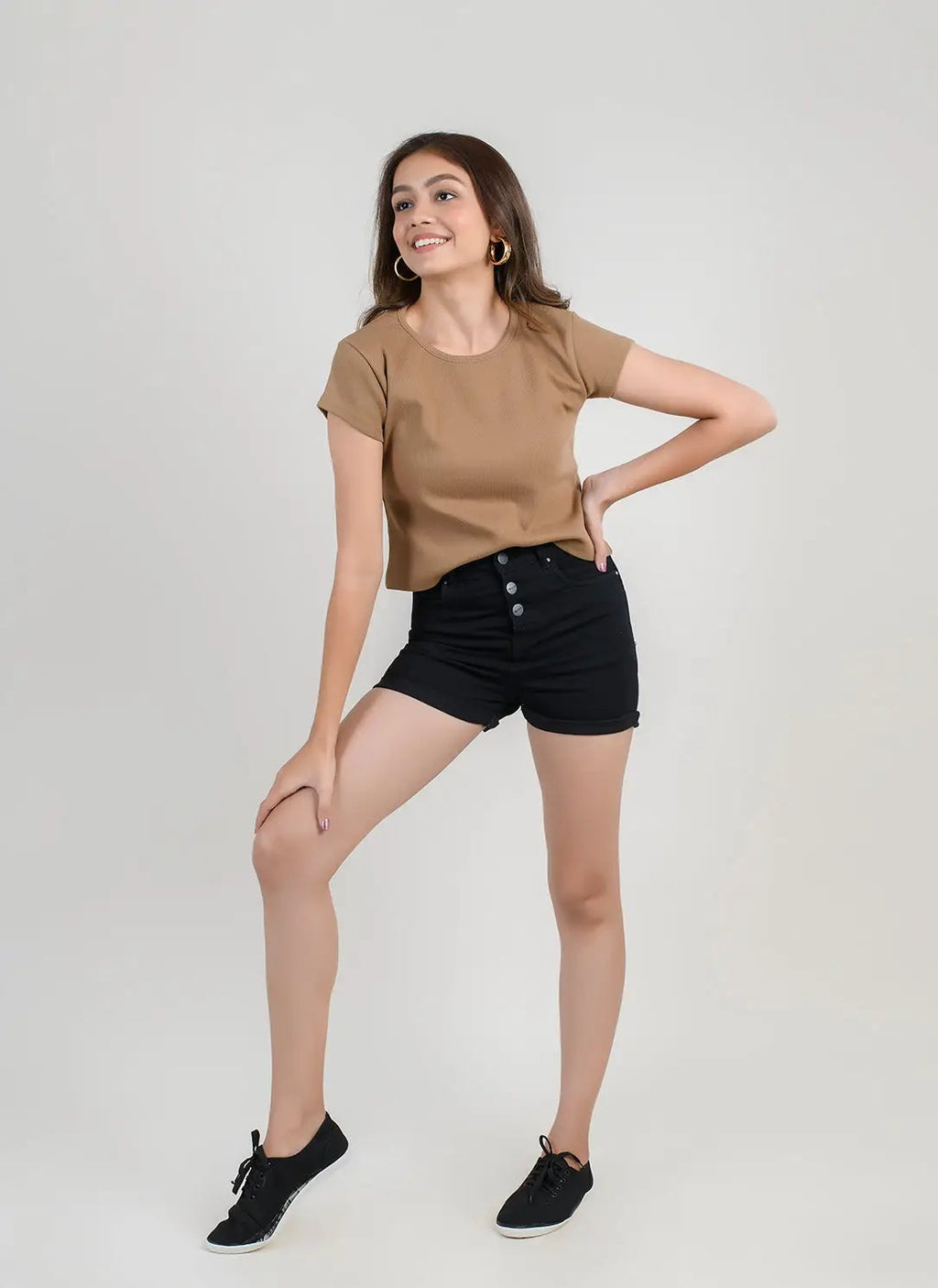 Black Hot Shorts With Button Fly