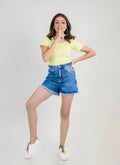 Mid Blue Denim High Waist Shorts