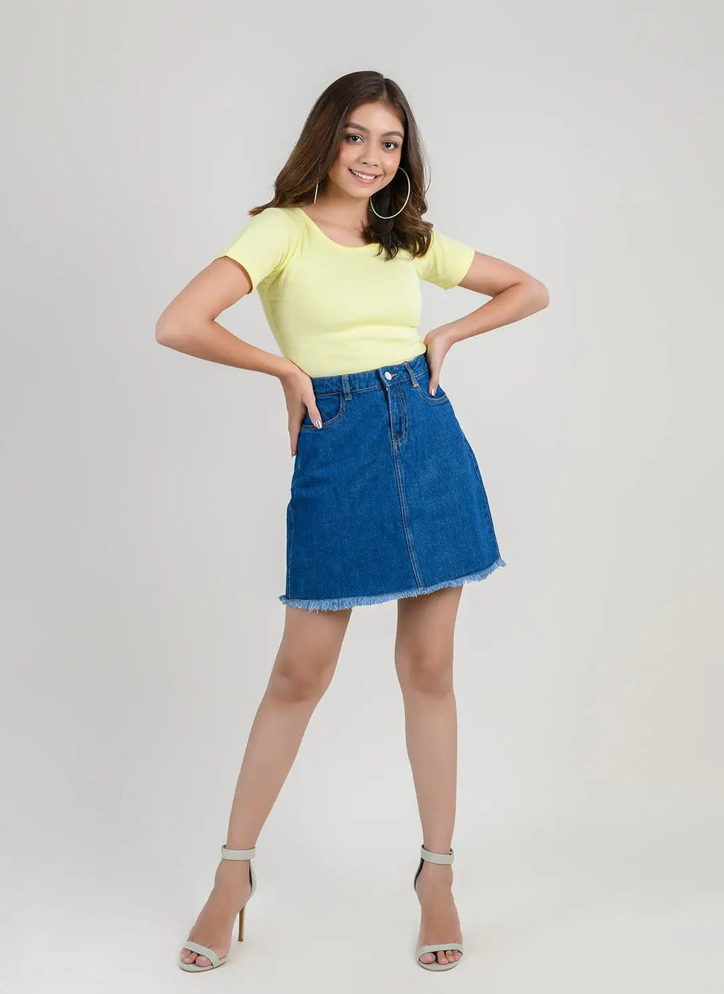 Mid Blue High Waist Denim Skirt