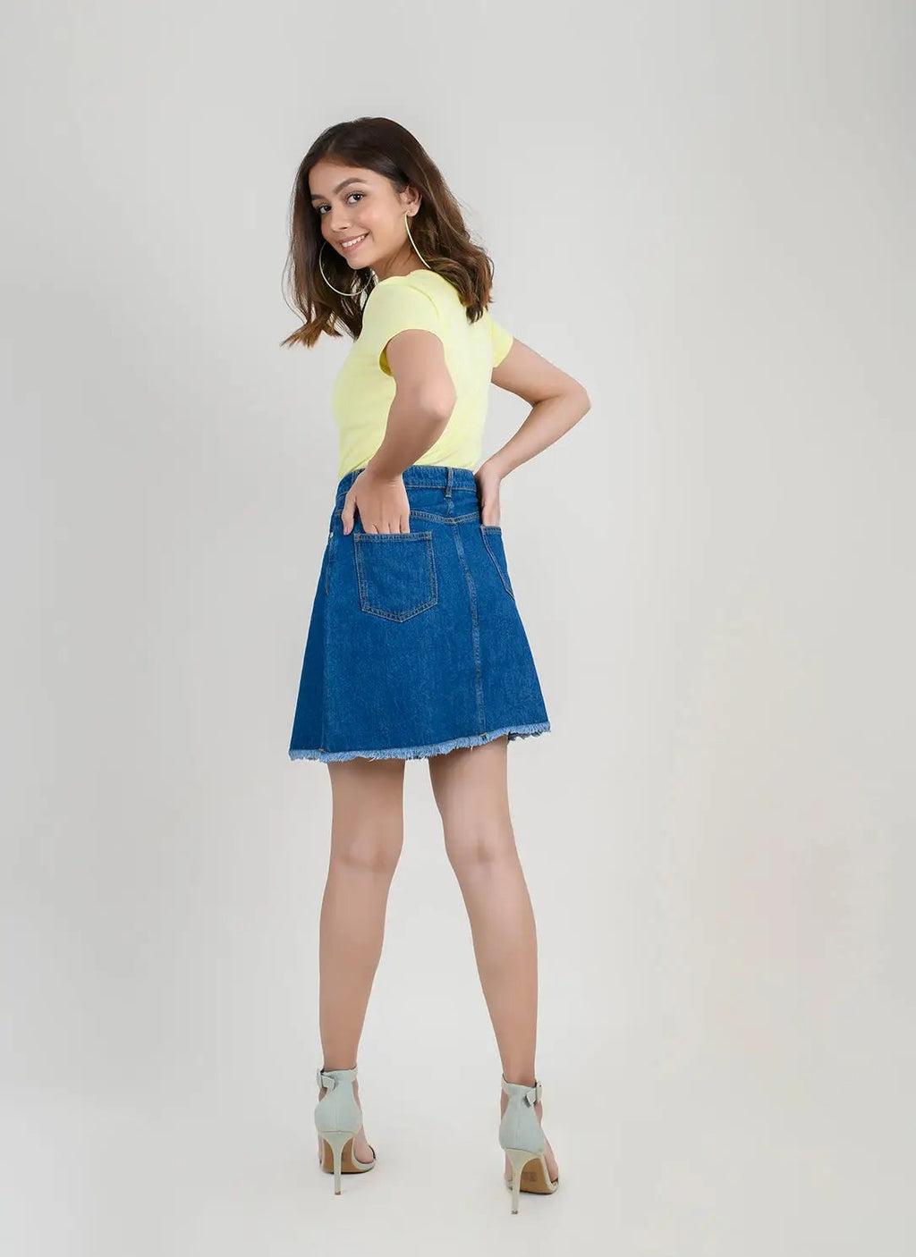 Mid Blue High Waist Denim Skirt