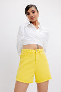 Yellow Frayed Hem Shorts