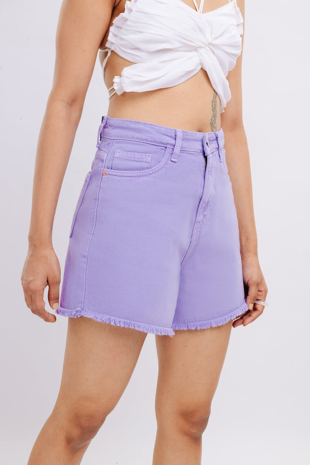 Frayed Hem Lavender Shorts