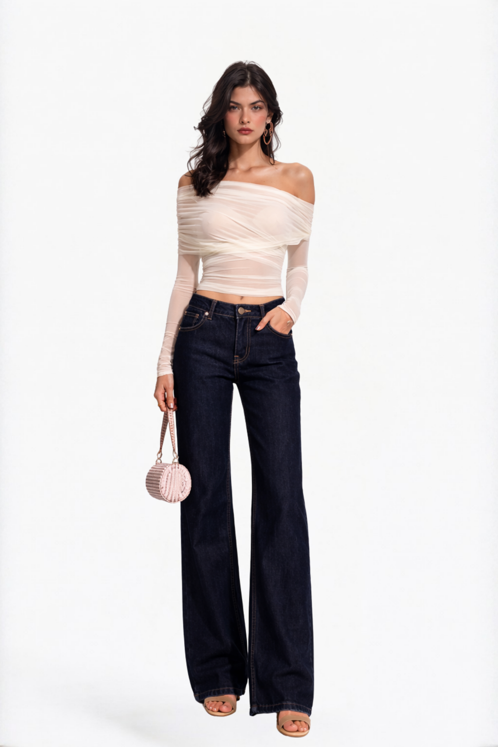 Dark Wash Wide-Leg Straight Jeans