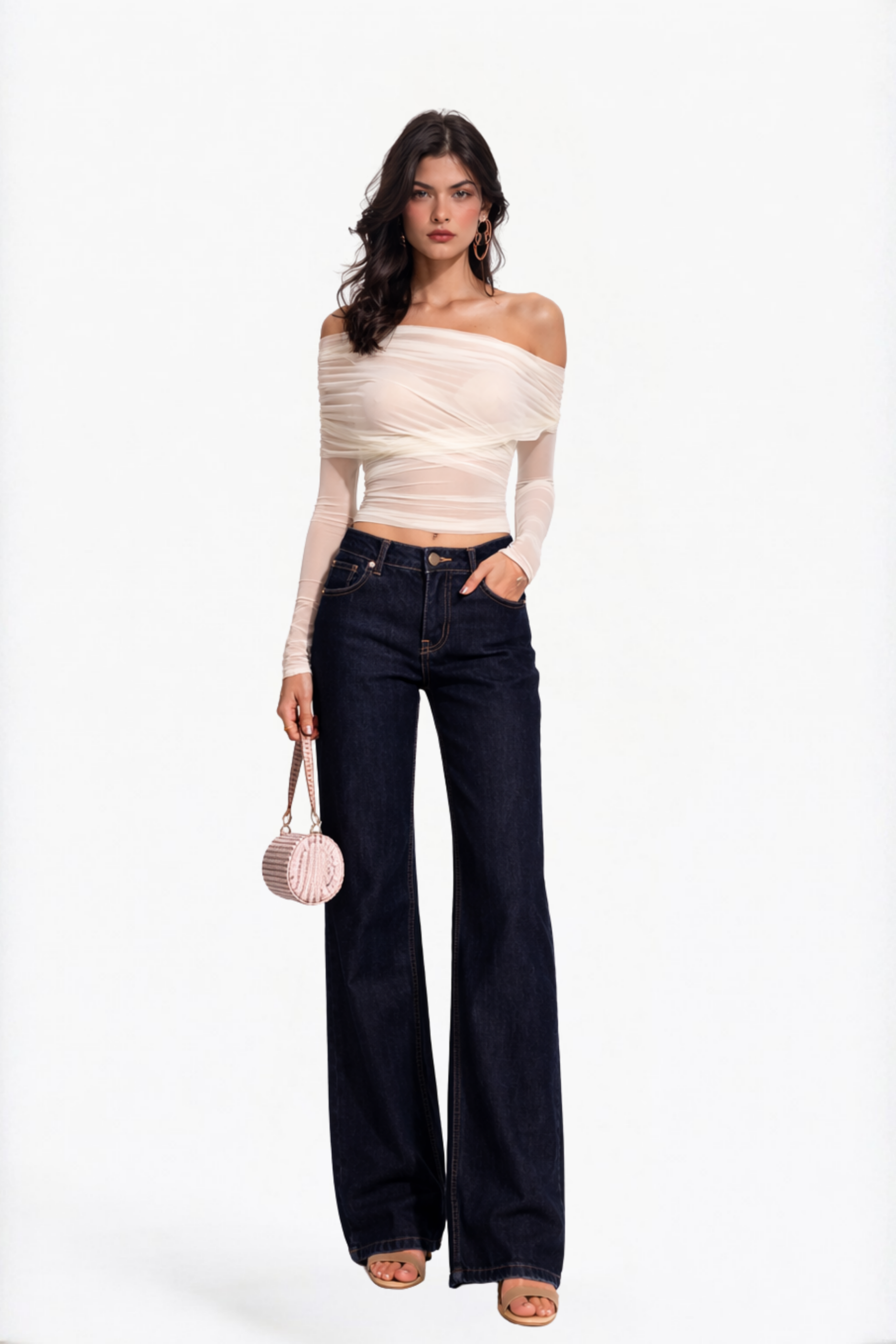 Dark Wash Wide-Leg Straight Jeans