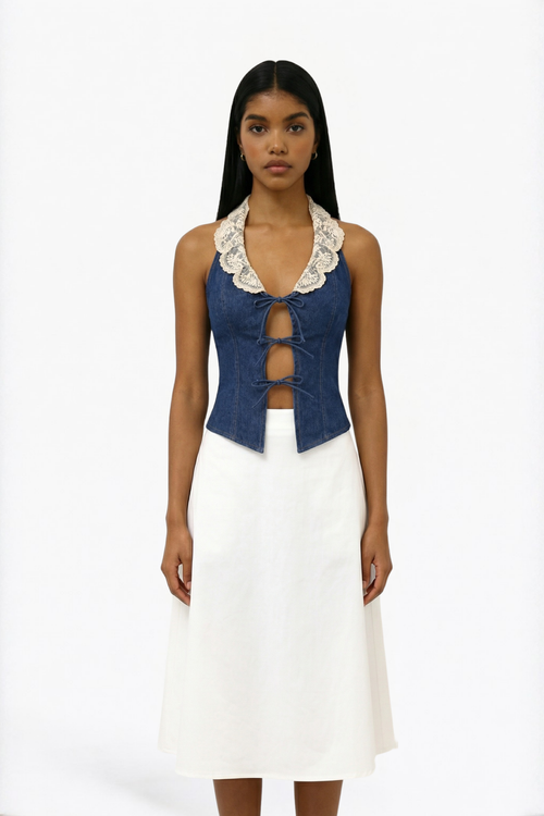 Blue Denim Tie-Up Vest Top