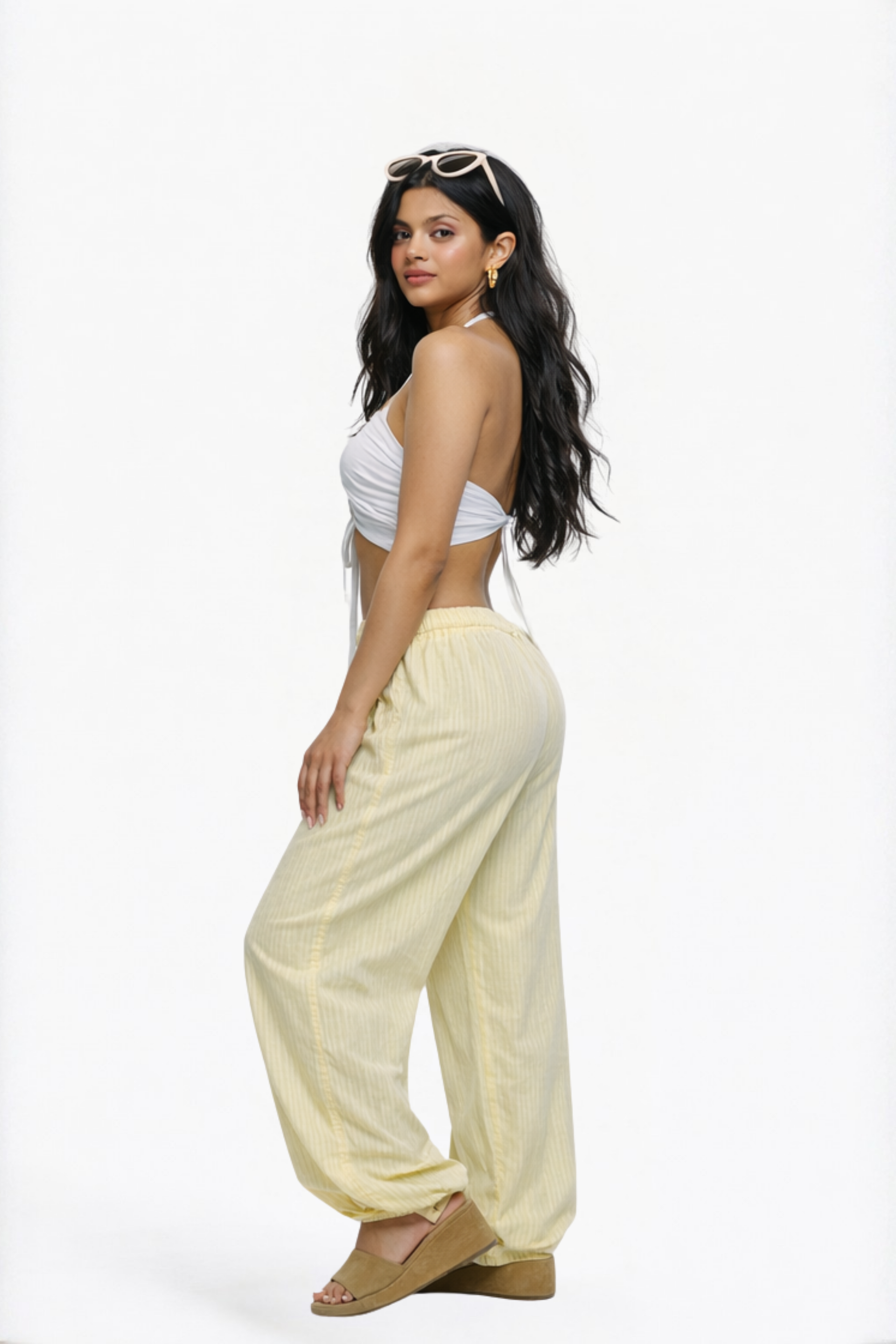Yellow Drawstring Wide-Leg Pants