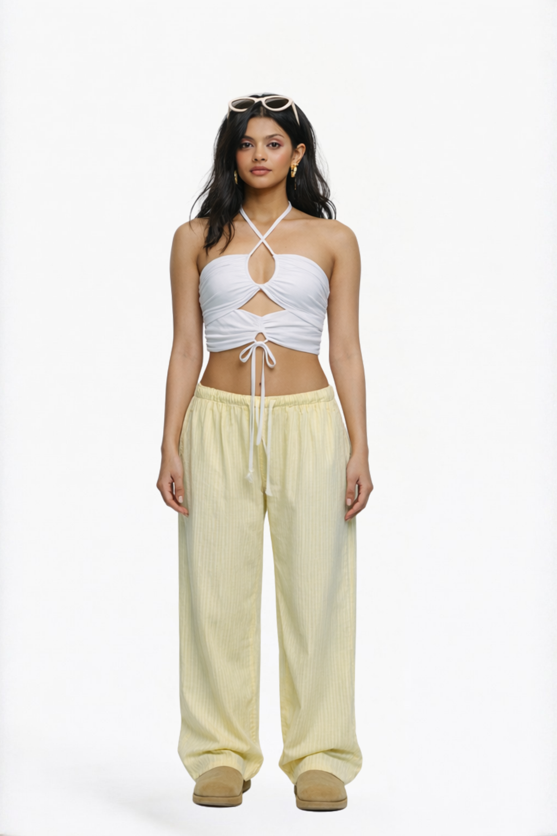 Yellow Drawstring Wide-Leg Pants