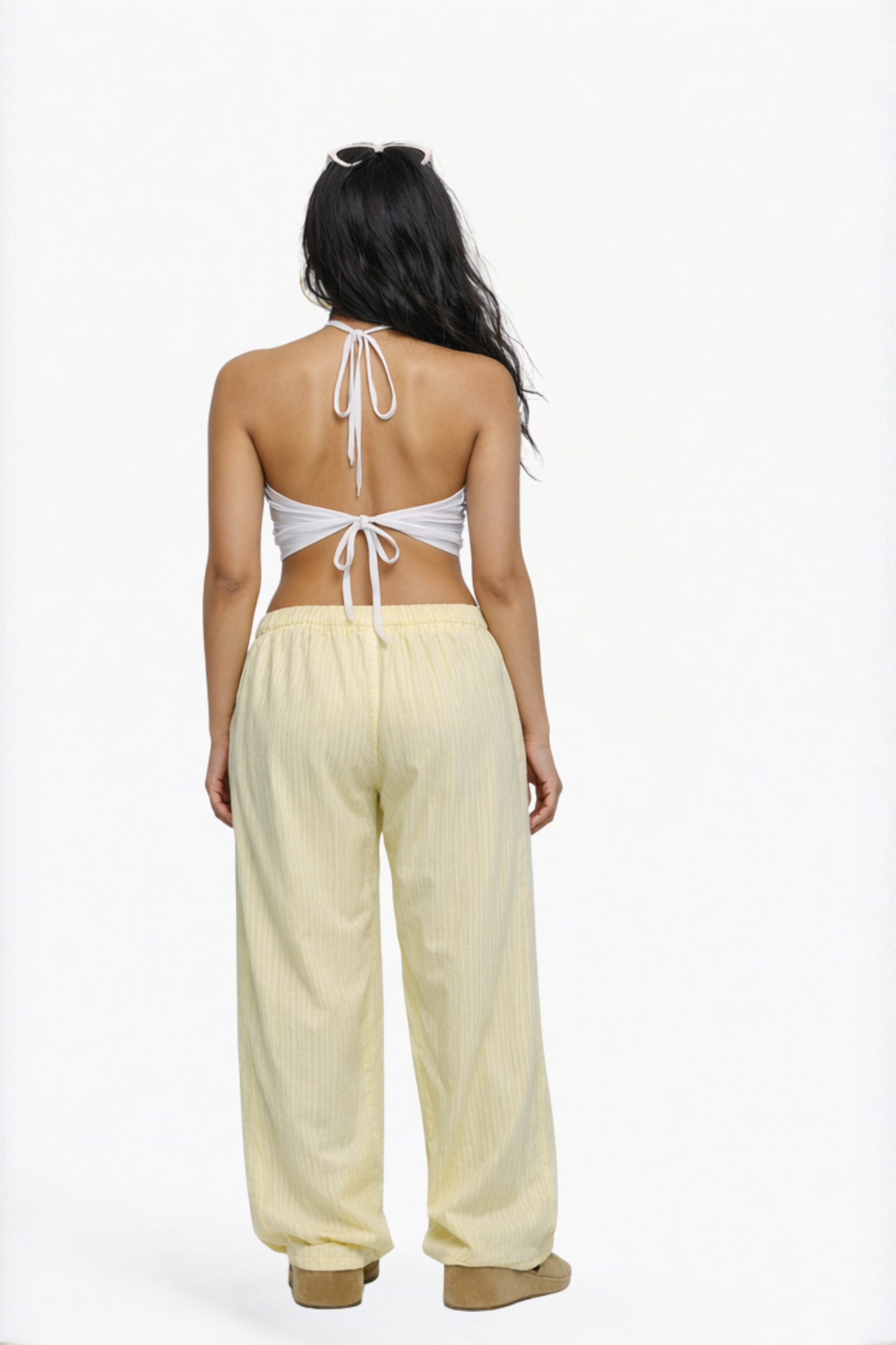 Yellow Drawstring Wide-Leg Pants