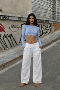 White Drawstring Wide-Leg Pants