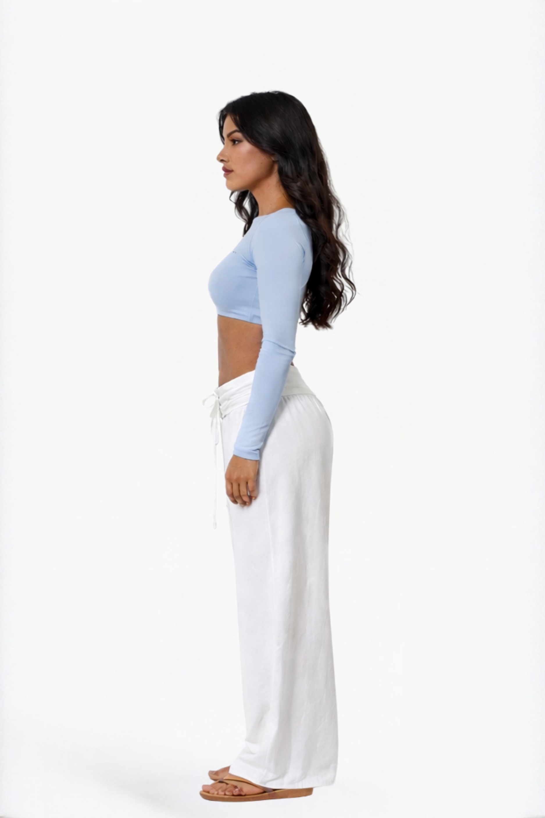White Drawstring Wide-Leg Pants