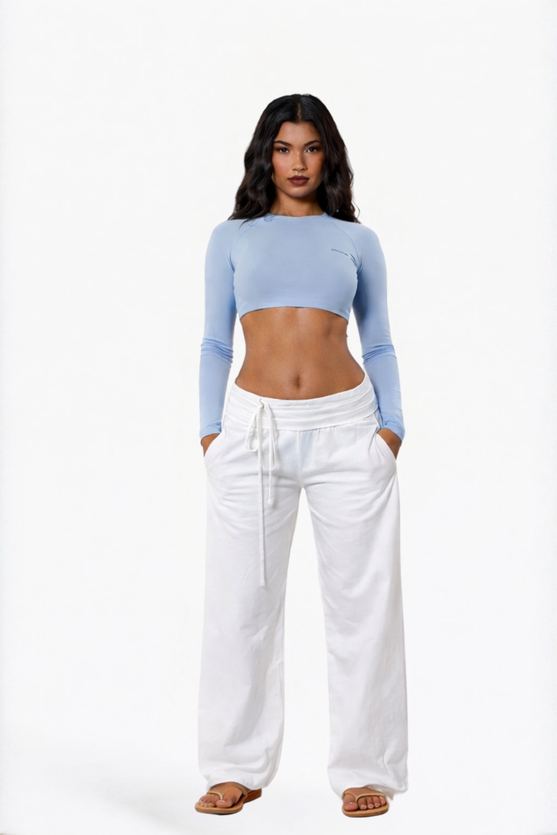 White Drawstring Wide-Leg Pants