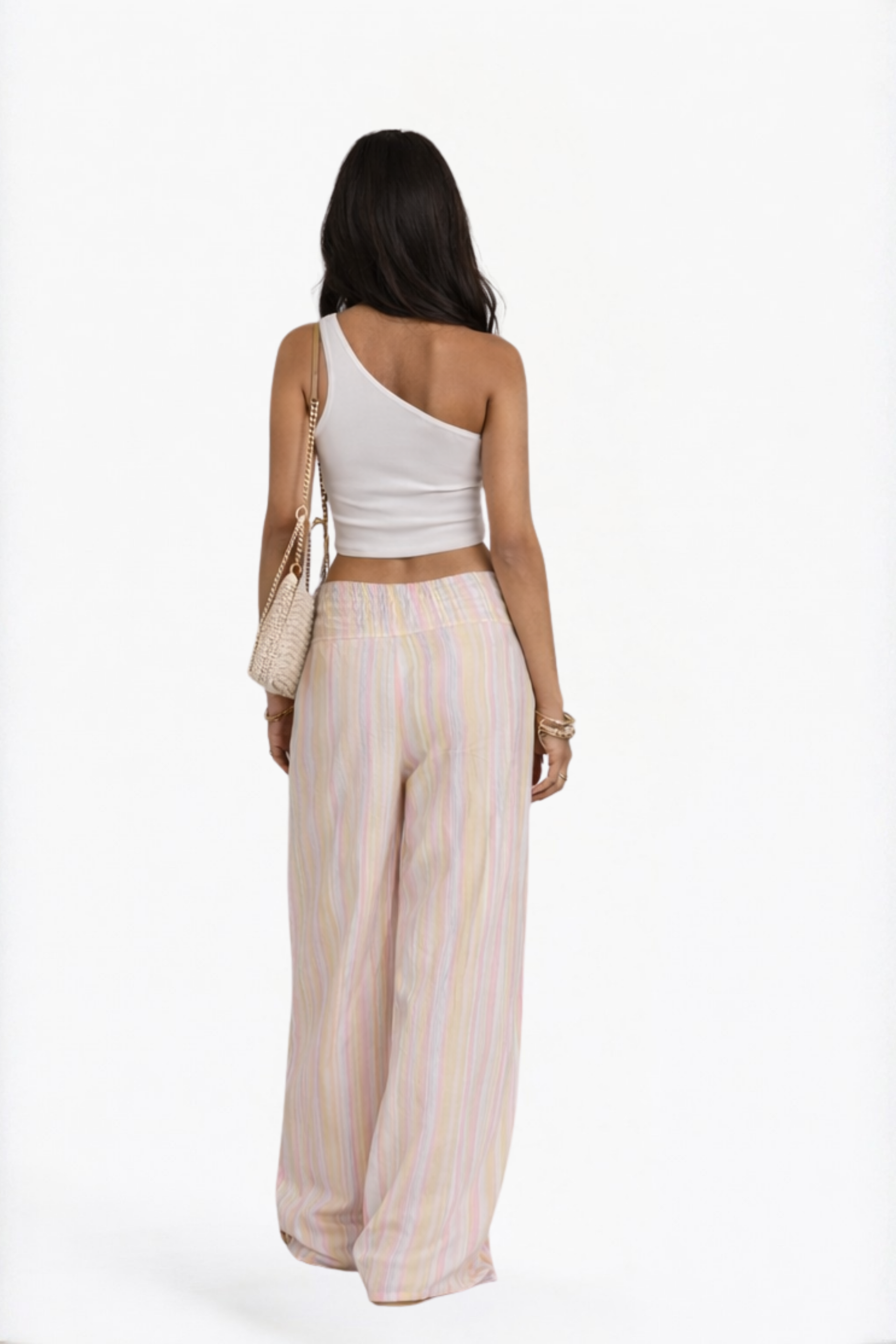 Pink Striped Drawstring Wide-Leg Pants