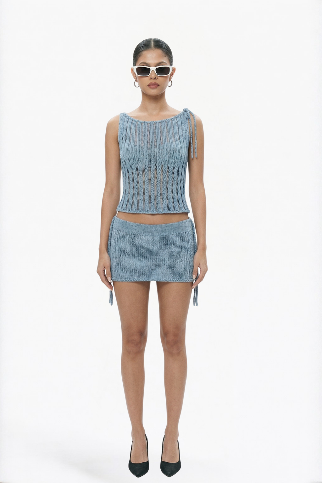 Blue Ribbed Mini Skirt
