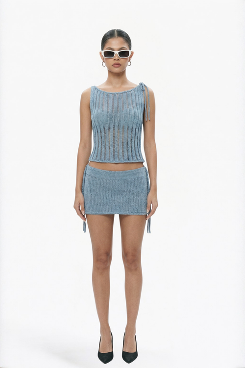 Blue Ribbed Mini Skirt